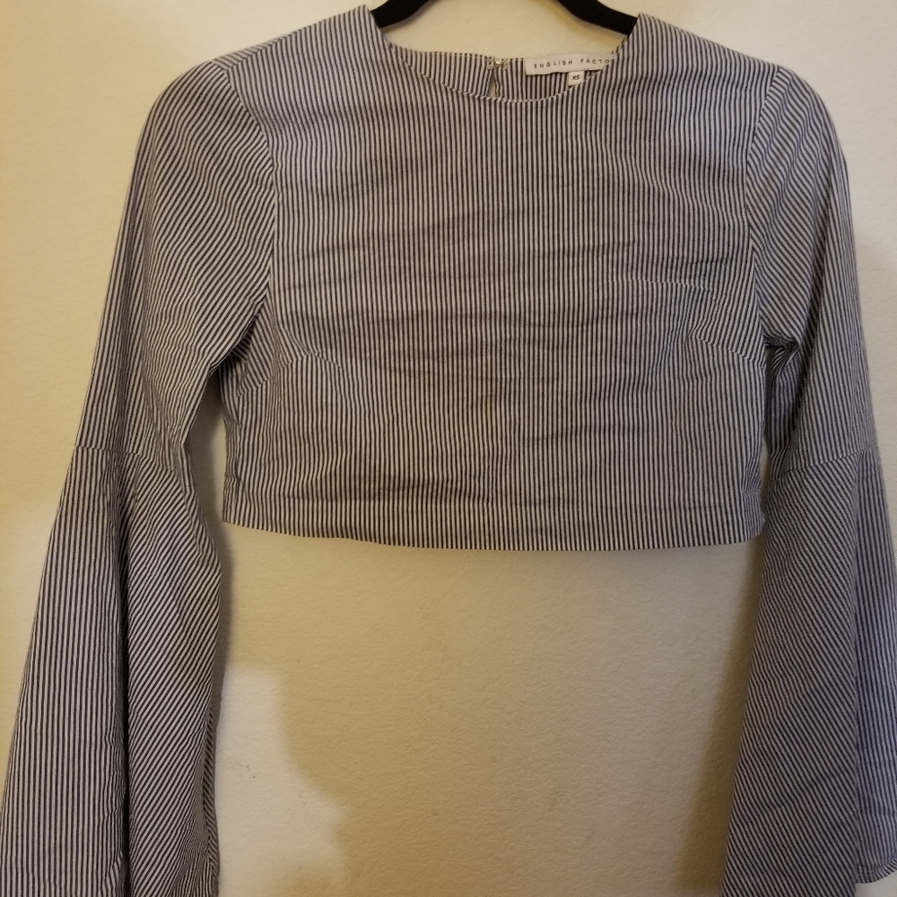 English Factory Blue Striped Crop Long Sleeve